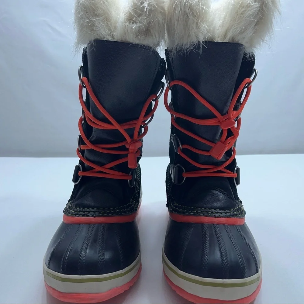 Sorel Waterproof Snow Boots Womens Size 5 Black Red Joan Of Arctic Warm Lined
